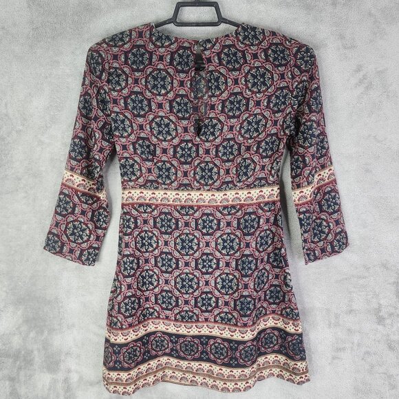 Womens Abercrombie & Fitch Retro Print Dress 3/4 Sleeve Round Neck Size XS - Picture 10 of 14